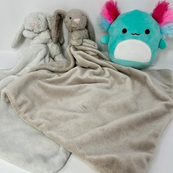 Jellycat Bunny Lovey Security Blanket Bundle + Squishmallow Plush Baby Toy Gift - Picture 1 of 8